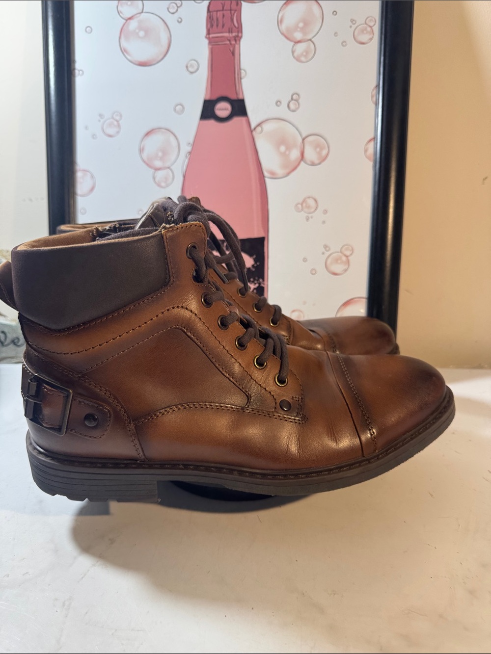 Aldo Men's Bob Brown Leather Lace-Up Ankle Boots with Padded Collar - Size 9.5M